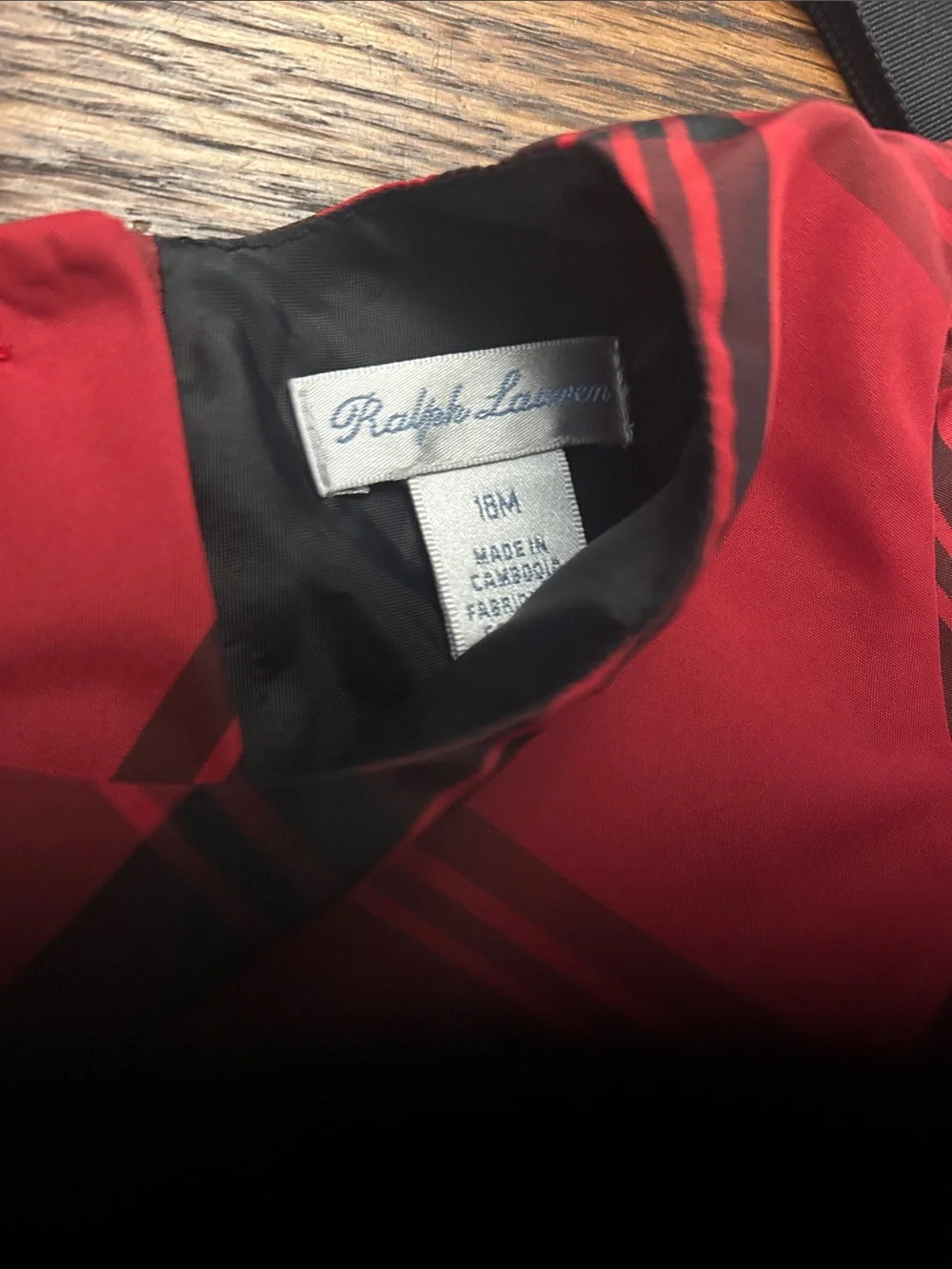 Ralph Lauren Red and Black Plaid Fit-and-Flare Dress with Black Ribbon Waistband